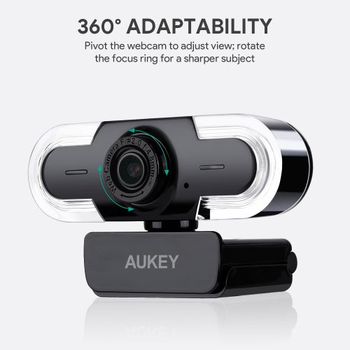  AUKEY Webcam 2K HD with Auto Light Adjustment, Manual Focus and Mic, Live Streaming Camera, USB Webcam for Widescreen Video Calling and Recording, Compatible with Windows, Mac OS a