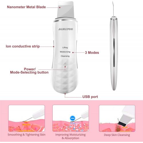  [아마존 핫딜] [아마존핫딜]AUKUYEE Ultraschall Haut Scrubber, Haut Scrubber Ultraschall-Peeling Porenreiniger Skin Scrubber Akne-Entferner Ionen Hautreiniger fuer Gesichtsreinigung Gesichtspflege (Weiss)