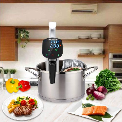  Sous Vide, AUKUYEE Sous Vide Machine Immersion Circulator Sous Vide Cooker Sturdy Stainless Steel Circulator with Smart Operation Panel & Recipe, Peaceful, 1100W, White, Update Ver