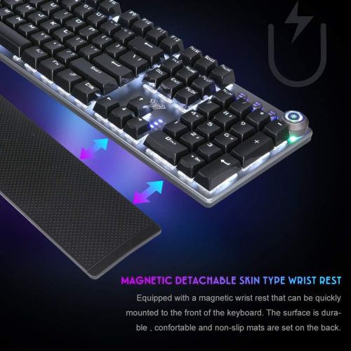  AULA F2088 Wired Mechanical Gaming Keyboard, with Dedicated Media Controls, Detachable Hand Rest, White LED Backlit, 104-Keys Ergonomic PC Gaming Keyboards, for Laptop Desktop Comp