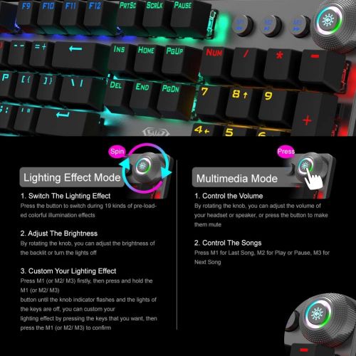  AULA F2088 Wired Mechanical Gaming Keyboard, with Dedicated Media Controls, Detachable Hand Rest, White LED Backlit, 104-Keys Ergonomic PC Gaming Keyboards, for Laptop Desktop Comp
