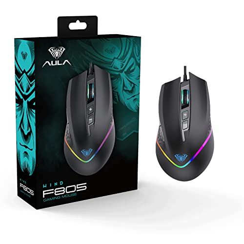  AULA F805 Wired Gaming Mouse with Side Buttons Programmable, RGB Backlight, 6400 dpi Adjustable Ergonomic Optical PC Gaming Mice, for PC Desktop, Laptop Computer (Black)