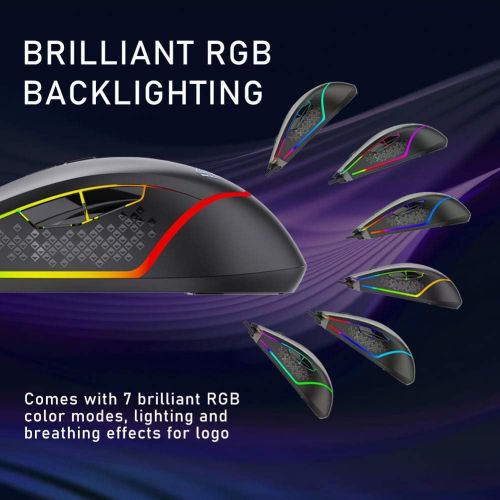  AULA F805 Wired Gaming Mouse with Side Buttons Programmable, RGB Backlight, 6400 dpi Adjustable Ergonomic Optical PC Gaming Mice, for PC Desktop, Laptop Computer (Black)