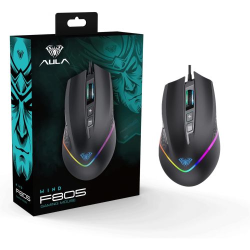  AULA F805 Wired Gaming Mouse with Side Buttons Programmable, RGB Backlight, 6400 dpi Adjustable Ergonomic Optical PC Gaming Mice, for PC Desktop, Laptop Computer (Black)