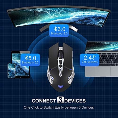  AULA SC200 Rechargeable Bluetooth Mouse, LED Wireless Gaming Mouse with Side Buttons, DPI Adjustable Multi-Device(BT5.0+BT3.0+2.4G) Office Games Computer Mice for PC Mac Laptop/Tab