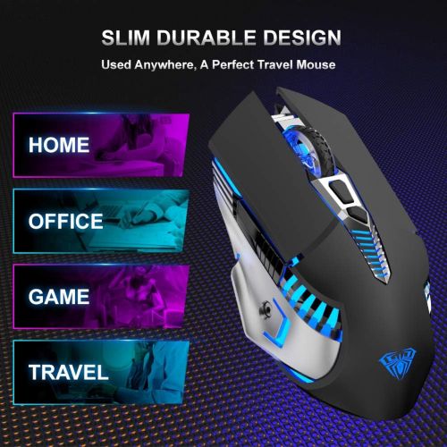  AULA SC200 Rechargeable Bluetooth Mouse, LED Wireless Gaming Mouse with Side Buttons, DPI Adjustable Multi-Device(BT5.0+BT3.0+2.4G) Office Games Computer Mice for PC Mac Laptop/Tab