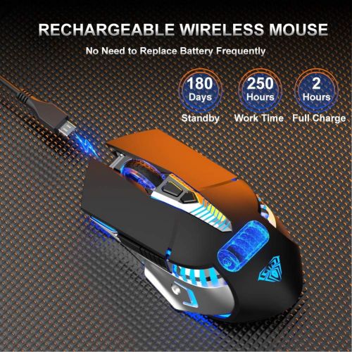  AULA SC200 Rechargeable Bluetooth Mouse, LED Wireless Gaming Mouse with Side Buttons, DPI Adjustable Multi-Device(BT5.0+BT3.0+2.4G) Office Games Computer Mice for PC Mac Laptop/Tab