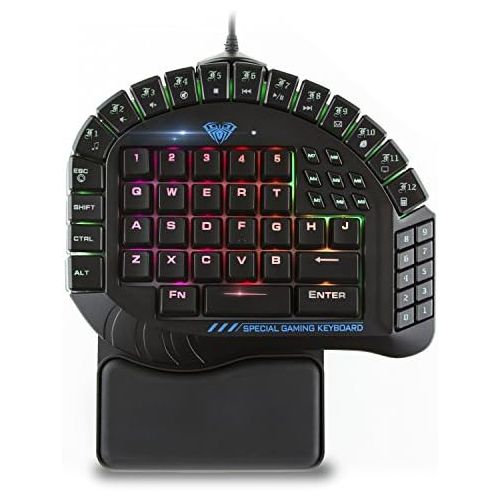  AULA One Handed Gaming Keyboard, RGB LED Backlist Mechanical Keyboard with Removable Hand Rest for PC Gamer & Typing