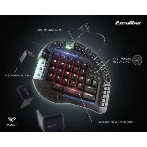  AULA One Handed Gaming Keyboard, RGB LED Backlist Mechanical Keyboard with Removable Hand Rest for PC Gamer & Typing