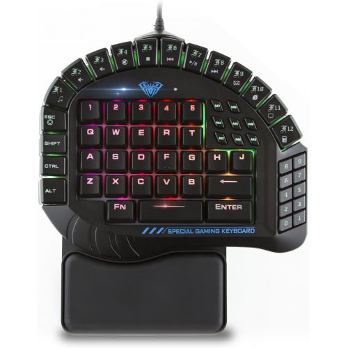  AULA One Handed Gaming Keyboard, RGB LED Backlist Mechanical Keyboard with Removable Hand Rest for PC Gamer & Typing