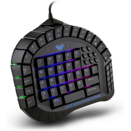  AULA One Handed Gaming Keyboard, RGB LED Backlist Mechanical Keyboard with Removable Hand Rest for PC Gamer & Typing