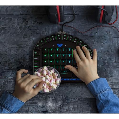  AULA One Handed Gaming Keyboard, RGB LED Backlist Mechanical Keyboard with Removable Hand Rest for PC Gamer & Typing