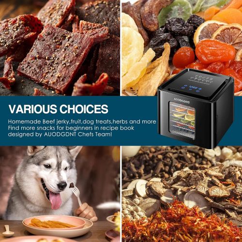  AUODGDNT Food Dehydrator Machine-LED Touch Adjustable Digital Timer and Temperature Display Control with 6 Stainless Steel Trays and Recipe,Dryer Machine for Jerky,Meat,Beef,Fruit,Vegetable