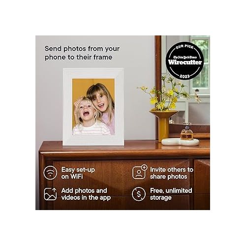  Aura Mason WiFi Digital Picture Frame | The Best Digital Frame for Gifting | Send Photos from Your Phone | Quick, Easy Setup in Aura App | Free Unlimited Storage | White Quartz