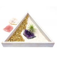 AURAMORE 8 pcs Air Plant Crystal Zen Garden Gift Set | Kit INCLUDES 3 Natural Crystal Healing stones, Rose Quartz, Amethyst Cluster, Crystal Geode