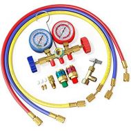 AURELIO TECH MGS-0005-WZ 3 Way A/C Diagnostic Manifold Gauge Set, Fits R134A R12 R22 and R502 Refrigerants, with 5FT Hose, Acme Tank Adapters, Couplers and Can Tap