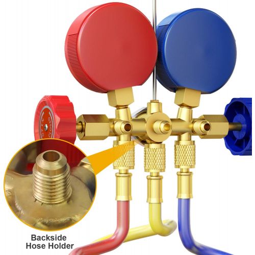  AURELIO TECH MGS-0005-WZ 3 Way A/C Diagnostic Manifold Gauge Set, Fits R134A R12 R22 and R502 Refrigerants, with 5FT Hose, Acme Tank Adapters, Couplers and Can Tap