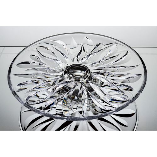  AURUM BOHEMIAN CRYSTAL GLASS FOOTED PLATEFlame Dia-14 CLEAR DECORATIVE WEDDING GIFT CRYSTAL PLATTER VINTAGE EUROPEAN DESIGN ELEGANT CENTERPIECE CAKE STAND FRUITS DESSERT CZECH CRYSTAL GL