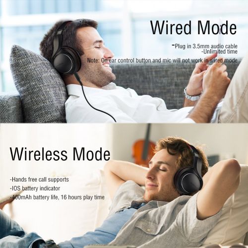  AUSDOM Wireless HeadphonesHeadset, Bluetooth Headphones Over Ear Foldable with Mic, Apt-X Low Latency, Bluetooth 4.2 Stereo Wired Mode, Fast AudioLED Codec IndicatorNoise Isolat