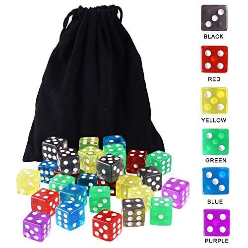  [아마존베스트]AUSTOR 50 Pieces Game Dice Set 5 Translucent Colors Square Corner Dice with a Free Pouch