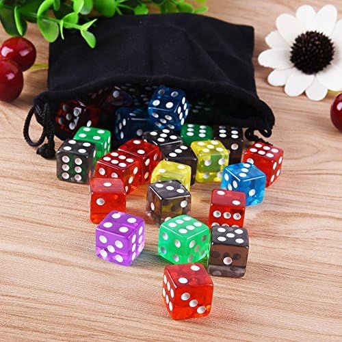  [아마존베스트]AUSTOR 50 Pieces Game Dice Set 5 Translucent Colors Square Corner Dice with a Free Pouch