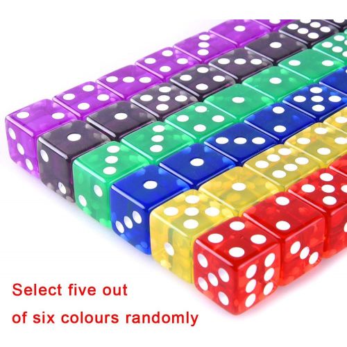  [아마존베스트]AUSTOR 50 Pieces Game Dice Set 5 Translucent Colors Square Corner Dice with a Free Pouch