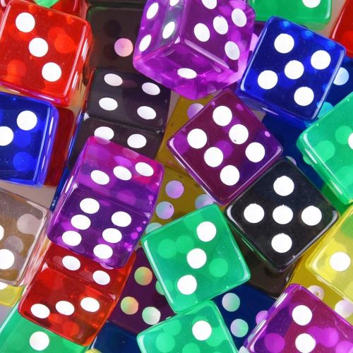  [아마존베스트]AUSTOR 50 Pieces Game Dice Set 5 Translucent Colors Square Corner Dice with a Free Pouch