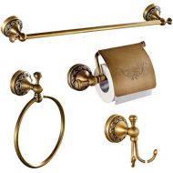 AUSWIND 4-Piece Antique Brass Wall Mounted Bathroom Hardware Set (Toilet Paper holder Robe Hook Towel Bar Towel Rings)