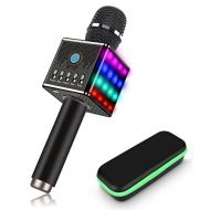 Portable Wireless Karaoke Microphone with Disco LED Lights,H8 Mini Handheld Karaoke Mic Built in Bluetooth Speakers for Party Singing,Kids,Home KTV by AUTELL