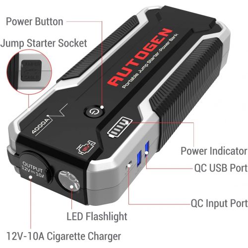  [아마존 핫딜]  [아마존핫딜]AUTOGEN Car Jump Starter PRO 4000A Peak (10.0L+ Gas & Diesel), 12V Portable Jumper Pack for Cars, SUVs, Trucks. Huge Power Bank with Quick Charge 3.0