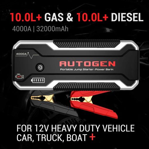  [아마존 핫딜]  [아마존핫딜]AUTOGEN Car Jump Starter PRO 4000A Peak (10.0L+ Gas & Diesel), 12V Portable Jumper Pack for Cars, SUVs, Trucks. Huge Power Bank with Quick Charge 3.0