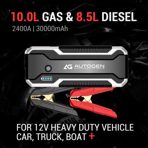  AUTOGEN Car Jump Starter 30000mAh For Up To 10.0L Gas & 8.5L Diesel, 12V Portable Jumper Pack for Heavy Duty. Large Power Pack with Quick Charge 3.0