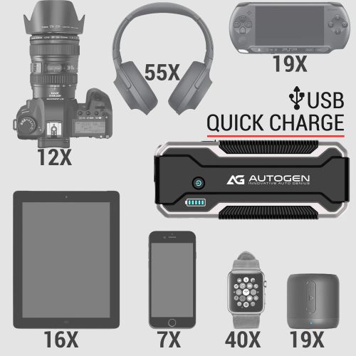  AUTOGEN Car Jump Starter 30000mAh For Up To 10.0L Gas & 8.5L Diesel, 12V Portable Jumper Pack for Heavy Duty. Large Power Pack with Quick Charge 3.0