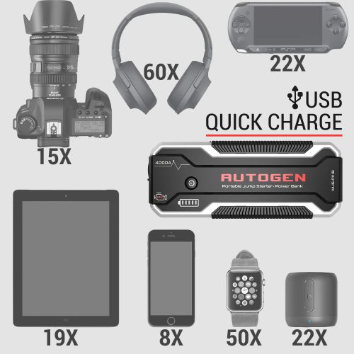  AUTOGEN Car Jump Starter 30000mAh For Up To 10.0L Gas & 8.5L Diesel, 12V Portable Jumper Pack for Heavy Duty. Large Power Pack with Quick Charge 3.0