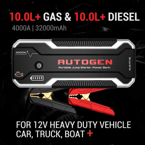  AUTOGEN Car Jump Starter 30000mAh For Up To 10.0L Gas & 8.5L Diesel, 12V Portable Jumper Pack for Heavy Duty. Large Power Pack with Quick Charge 3.0