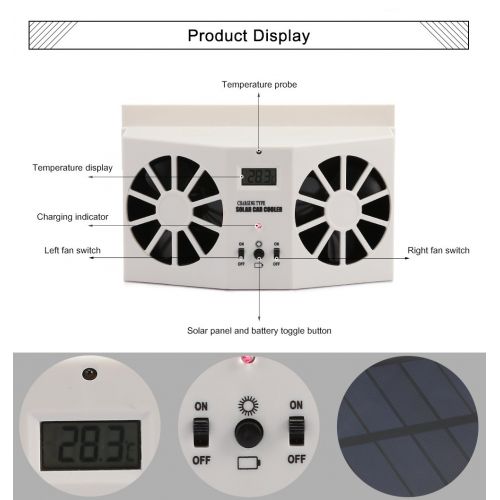  AUTOLOVER Solar Powered Car Cool Cooler Fan Auto FrontRear Window Air Vent Exhaust Fan Vehicle Radiator Vent with Ventilation (White)