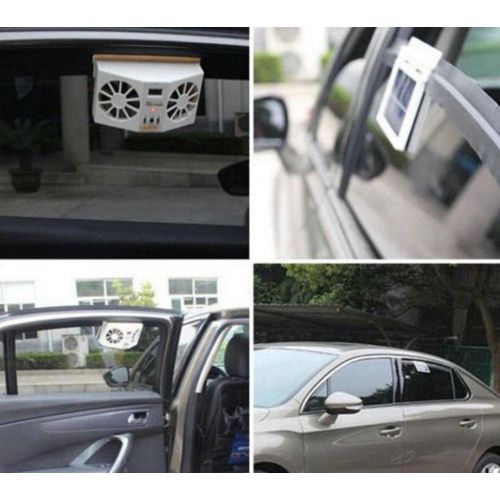  AUTOLOVER Solar Powered Car Cool Cooler Fan Auto FrontRear Window Air Vent Exhaust Fan Vehicle Radiator Vent with Ventilation (White)