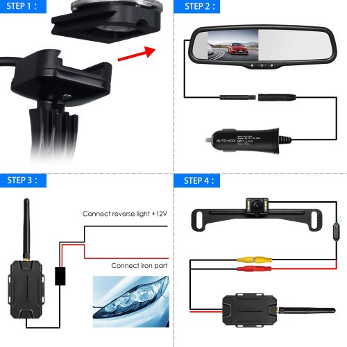  AUTO-VOX T1400 Upgrade Wireless Backup Camera Kit, Easy Installation with No Wiring, No Interference, OEM Look with IP 68 Waterproof Super Night Vision Rear View Camera
