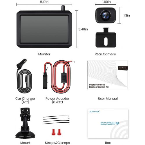  AUTO VOX W7 Wireless Digital Reversing Camera Set with 5 Inch (12.7 cm) LCD Monitor with Antenna, Built in Radio Transmitter, Wireless Parking Aid, Waterproof IP68 Backup Reversing