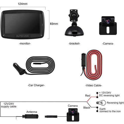  AUTO VOX Reversing Camera Wireless Set with 4.3 Inches / 11 cm LCD Monitor, Wireless Parking Aid 12 24 V with IP68 Waterproof Digital Reversing Camera with Good Night Vision (TD2)