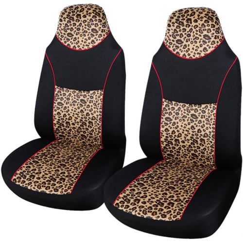  [아마존 핫딜] [아마존핫딜]AUTOYOUTH 2PCS Trendy Leopard Pattern Integrated Front Bucket Seat Cover Velvet Fabric Black Auto Accessories Universal Fits for Most Cars, SUV, Truck ¡­ (YELLOW-2)
