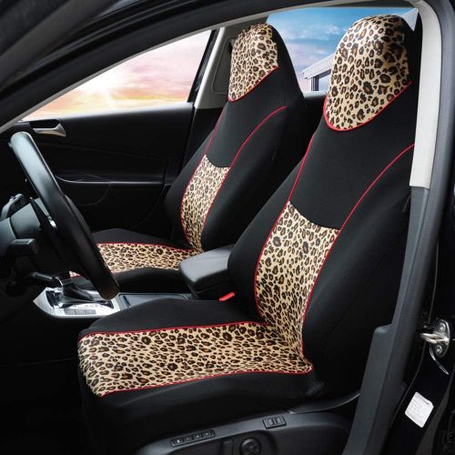  [아마존 핫딜] [아마존핫딜]AUTOYOUTH 2PCS Trendy Leopard Pattern Integrated Front Bucket Seat Cover Velvet Fabric Black Auto Accessories Universal Fits for Most Cars, SUV, Truck ¡­ (YELLOW-2)