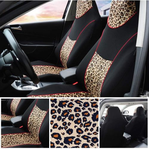  [아마존 핫딜] [아마존핫딜]AUTOYOUTH 2PCS Trendy Leopard Pattern Integrated Front Bucket Seat Cover Velvet Fabric Black Auto Accessories Universal Fits for Most Cars, SUV, Truck ¡­ (YELLOW-2)