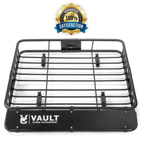  AUXMART Vault Cargo Management Universal Roof Basket Heavy Duty Cargo Roof Carrier Rack Ideal for Hauling Luggage, Spare tire, and Camping Gear - Roof Rack for SUV/Truck/Car (L 44 x W 39 x