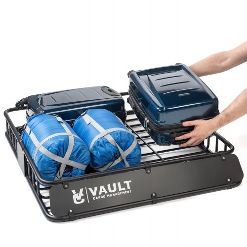  AUXMART Vault Cargo Management Universal Roof Basket Heavy Duty Cargo Roof Carrier Rack Ideal for Hauling Luggage, Spare tire, and Camping Gear - Roof Rack for SUV/Truck/Car (L 44 x W 39 x