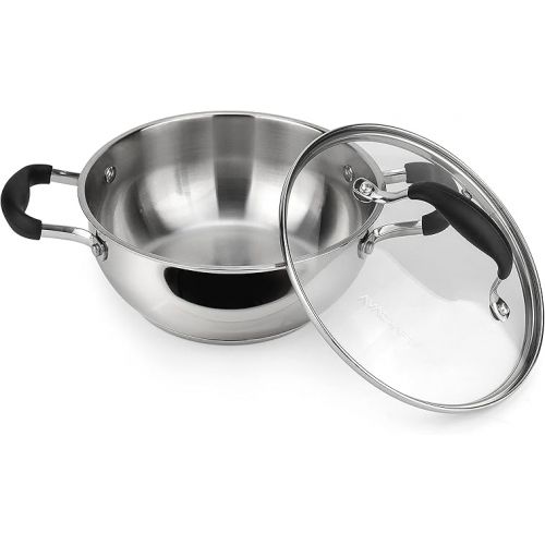  AVACRAFT 18/10 Stainless Steel Everyday Pan, Stir Fry Pan with Five-Ply Base, Chef’s Pan with Glass Lid, Multipurpose Stewpot Skillet, Saute Pan, Casserole in Pots and Pans (8 inch)