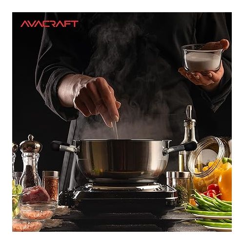  AVACRAFT 18/10 Stainless Steel Everyday Pan, Stir Fry Pan with Five-Ply Base, Chef’s Pan with Glass Lid, Multipurpose Stewpot Skillet, Saute Pan, Casserole in Pots and Pans (8 inch)