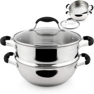 AVACRAFT 18/10, 3 Piece Stainless Steel Steamer Cooking Pot Set, Steamer for Cooking, Steamer Pan Set with Glass Lid, Momo Maker, Induction Steamer Pot