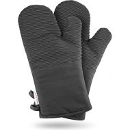 AVACRAFT Oven Mitts Pair, Flexible, 100% Cotton with Unique Heat Resistant Food Grade Silicone, Thick Terry Cloth Interior, 500 F Heat Resistant (Grey Oven Mitts)