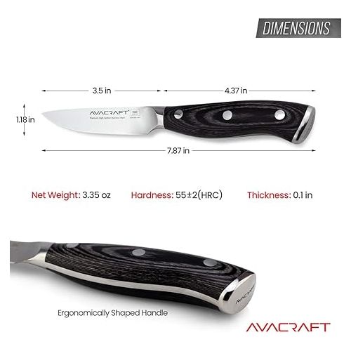  AVACRAFT Kitchen Paring Knife, High Carbon German 1.4116 Stainless Steel Knife, Cutting Chopping Carving Knife, Ergonomic Wooden Handle, 3.5 inch knife with Custom Storage Case